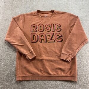 Rosie Daze Ribbed Graphic Sweatshirt Mens Large Orange Retro Long Sleeve Cotton